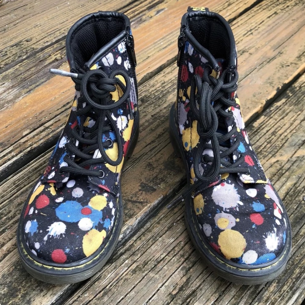 Dr Martens Docs Black Splat Polka Dot Delaney Boots Girls Child 13 EU 32 Shoes